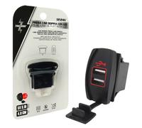 PRESA USB DOPPIA A INCASSO PER AUTO LED ROSSO 12V CON TAPPO ANTIPOLVERE 5V 3,1A