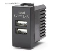 Presa USB Doppia Nero Compatibile Bticino Livinglight e International 2.4A