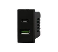 Presa USB Type-C a 2 posti nera compatibile BTicino Axolute