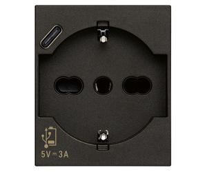 Presa Vimar universale 2P+T 16A USB-C 15W 3A nero - 30210.USBG