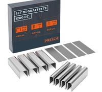 Presch Kit di punti metallici per pistola graffatrice 1200 pz - Incl. Tipo 53F, graffette a U e chiodi per puntatrice manuale