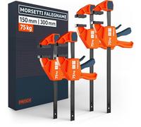 Presch Morsetti da falegname 150mm e 300mm 4 pz - Set di morsetti con forza di serraggio di 75 kg - Acciaio al carbonio e corpo rinforzato in fibra di vetro - Con funzione divaricazione