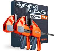 Presch Morsetti da falegname 300mm 2 pz - Set di morsetti con forza di serraggio di 75 kg - Acciaio al carbonio e corpo rinforzato in fibra di vetro per massima stabilità - Con funzione divaricazione
