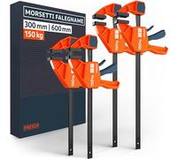 Presch Morsetti da falegname 300mm e 600mm 4 pz - Set di morsetti con forza di serraggio di 150 kg - Acciaio al carbonio e corpo rinforzato in fibra di vetro - Con funzione divaricazione
