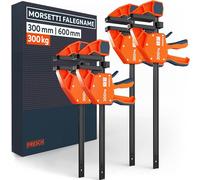 Presch Morsetti da falegname 300mm e 600mm 4 pz - Set di morsetti con forza di serraggio di 300 kg - Acciaio al carbonio e corpo rinforzato in fibra di vetro - Con funzione divaricazione