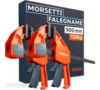 Presch Morsetti da falegname 900mm 2 pz - Set di morsetti con forza di serraggio di 150 kg - Acciaio al carbonio e corpo rinforzato in fibra di vetro per massima stabilità - Con funzione divaricazione