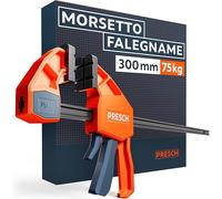 Presch Morsetto falegname 300mm - Forza di serraggio di 75 kg per un fissaggio immediato - Acciaio al carbonio e corpo rinforzato in fibra di vetro per massima stabilità - Con funzione divaricazione