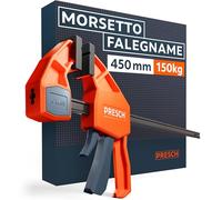 Presch Morsetto falegname 450mm - Forza di serraggio di 150 kg per un fissaggio immediato - Acciaio al carbonio e corpo rinforzato in fibra di vetro per massima stabilità - Con funzione divaricazione