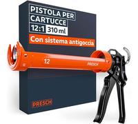 Presch Pistola Silicone 12:1 moltiplicazione & arresto goccia - Pistola per silicone per cartucce fino a 310 ml (bassa viscosità, acrilico) - Girevole 360° incl. ago di perforazione