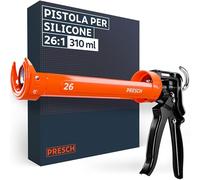 Presch Pistola Silicone 26:1 moltiplicazione - Pistola per silicone per cartucce fino a 310ml (alta viscosità, adesivo ad alta adesione & malta) - Girevole 360° incl. ago di perforazione