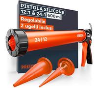 Presch Pistola Silicone 600ml con 2 ugelli - Rapporto 24:1 & 12:1 per sigillanti e adesivi (acrilico) - Pistola per sacchetti girevole 360° con impugnatura antiscivolo