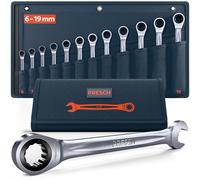 PRESCH Set di chiavi a cricchetto 12 pz (6-19mm) con borsa - Angolo di ritorno minimo (fino a 4°, 90 denti) - Chiave con cricchetto di precisione e robuste
