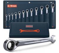 PRESCH Set di chiavi a cricchetto reversibili 12 pz (6-19mm) con borsa - Angolo di ritorno minimo (fino a 4°, 90 denti) - Chiavi con cricchetto di precisione e robuste