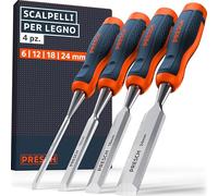 Presch Set di scalpelli per legno 4pz. - Completamente affilati per un utilizzo immediato (6, 12, 18, 24mm) - Con angolo di taglio a 25° e robusta capocchia in metallo