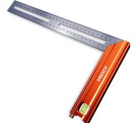 Presch Squadra da falegname 300mm - Medio - Include calibro di marcatura antiruggine (30cm), livella a bolla e punta di marcatura - 90° e 45° - Squadra falegnameria, squadra da carpentiere