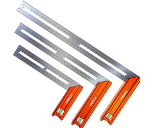 Presch Squadre da falegname Set - 200mm, 300mm & 400mm - Grande - Include calibro di marcatura antiruggine (20cm, 30cm, 40cm), livella a bolla e punta di marcatura - 90° e 45° - Squadre falegnameria