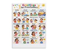Preschool Learning Poster Greetings Chart for Social Skills and Communication Classroom Playroom Wall-Art(Framed,12x18inch(30x45cm))