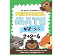 Preschool Math Workbook - Worksheet for toddlers and children age 3, 4, 5. Homeschooling children. Addition and substraction tasks. Forest nature themed