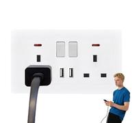 Prese a parete,Presa elettrica | Estensione con 2 porte e convertitore doppio caricatore per ufficio, camera da letto, cucina, esterno, casa bagno