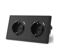 Prese di corrente a muro da 16 A, interruttori della luce a LED a parete con pulsante grande, doppia porta ricarica USB for telefono, 5 V, nero, serie E for la casa(USB Dual Sockets)
