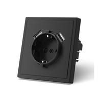 Prese di corrente a muro da 16 A, interruttori della luce a LED a parete con pulsante grande, doppia porta ricarica USB for telefono, 5 V, nero, serie E for la casa(USB Socket)