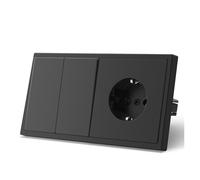 Prese di corrente a muro da 16 A, interruttori della luce a LED a parete con pulsante grande, doppia porta ricarica USB for telefono, 5 V, nero, serie E for la casa(2Gang Socket)