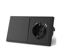 Prese di corrente a muro da 16 A, interruttori della luce a LED a parete con pulsante grande, doppia porta ricarica USB for telefono, 5 V, nero, serie E for la casa(1Gang USB)