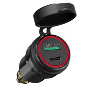 Prese DIN a USB per Ricarica Rapida Moto BMW, Qidoe Metallo PD 3.0 & 18W QC 3.0 Adattatore Presa Din Hella a USB Caricatore con LED Rosso per 12-24 Volt Motocicli Europei Ducati/Triumph/BMW