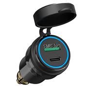 Prese DIN a USB per Ricarica Rapida Moto BMW, Qidoe Metallo PD 3.0 & 18W QC 3.0 Adattatore Presa Din Hella a USB Caricatore con LED Blu per 12-24 Volt Motocicli Europei Ducati/Triumph/BMW