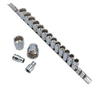 Prese metriche poco profonde da 1/2" dr con binario di stoccaggio set da 17 p...