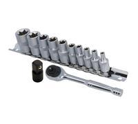 Prese Torx Star E femmina E4 - E18 + cricchetto unità 1/4" + step up 1/4" - 3/8"