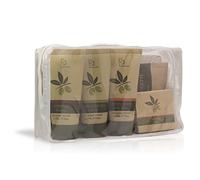 PRESENT-MORE - Set Cortesia 12 Ospiti Beauty Oil - Fragranza Tahitian - Contiene: Shampoo, Gel Doccia, Crema, Sapone e Accessori - Made in Italy - Per Hotel e B&B