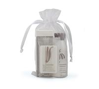 PRESENT-MORE - Set Cortesia 15 Ospiti Flower - Fragranza Tè Verde - Contiene: Shampoo Doccia, Sapone e Cuffia - Per Hotel e B&B