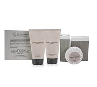 PRESENT-MORE - Set Cortesia 30 Ospiti Scent Company Milano - Fragranza Ambra Regale - Contiene: Shampoo, Gel Doccia, Sapone, Cuffia e Vanity - Made in Italy - Per Hotel e B&B