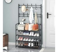 Presentazione dell'abbigliamento, organizzatore di cappelli e scarpone di grande capacità sulla base in piedi del pavimento, adatto a soggiorni, ingressi, cucine. nero Four layers 80cm