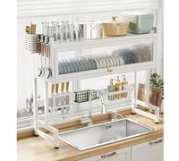 Presentazione dello scolapiatti regolabile in altezza sopra il lavello, l'accessorio essenziale da cucina progettato per migliorare la tua esperienza di cucina! Questo spazioso rack a 2 livelli si