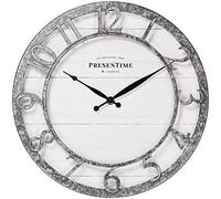 PRESENTIME & Co 13" Farmhouse Series Wall Clock, Quartz Movement, Shiplap Style,Raised 3D Arabic Numeral, Galvanized Finish