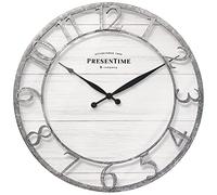 Presentime & Co - Orologio da parete serie Farmhouse, stile Shiplap, numeri arabi 3D rialzati, finitura zincata, decorazione da parete per soggiorno, sala da pranzo e ingresso.