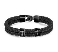 Presentimental Bracciale in Pelle Nera da Uomo 1-5 Nome Bracciali Personalizzati da Uomo Regalo per Festa Del Papà Natale San Valentino (D, 4 Nome)