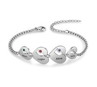 Presentimental Bracciale Personalizzato in Argento per Donna con 1-6 Nomi Incisi Bracciali con Pietre natali Regalo per Natale Festa della Mamma Compleanno San valentino (4 cuore)