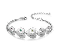 Presentimental Bracciale Personalizzato in Argento per Donna con 1-6 Nomi Incisi Bracciali con Pietre natali Regalo per Natale Festa della Mamma Compleanno San valentino (5 cuore)
