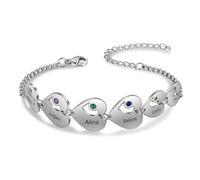 Presentimental Bracciale Personalizzato in Argento per Donna con 1-6 Nomi Incisi Bracciali con Pietre natali Regalo per Natale Festa della Mamma Compleanno San valentino (6 cuore)