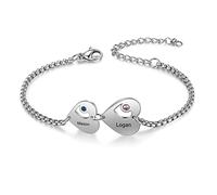 Presentimental Bracciale Personalizzato in Argento per Donna con 1-6 Nomi Incisi Bracciali con Pietre natali Regalo per Natale Festa della Mamma Compleanno San valentino (2 cuore)