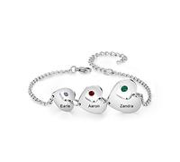 Presentimental Bracciale Personalizzato in Argento per Donna con 1-6 Nomi Incisi Bracciali con Pietre natali Regalo per Natale Festa della Mamma Compleanno San valentino (3 cuore)