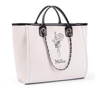 Presentimental Personalizzato Borse Tote da Donna con Nome Compleanno Fiore Grande Shopping Bag con Zip Borsa Spiaggia Regalo Per Donne Mamma Moglie Amici (beige)
