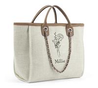 Presentimental Personalizzato Borse Tote da Donna con Nome Compleanno Fiore Grande Shopping Bag con Zip Borsa Spiaggia Regalo Per Donne Mamma Moglie Amici (marrone)
