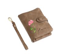 Presentimental Portafoglio Donna Personalizzato Portafoglio in Pelle con Nome Fiore di Compleanno Regalo per Donna Mamma Moglie Amica Figlia (Marrone)