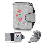 Presentimental Portafoglio Personalizzato da Donna con Foto Nome Fiore del Compleanno Pelle PU Porta Carte di credito Regalo per Mamma Nonna Moglie Fidanzata (Grigio chiaro)