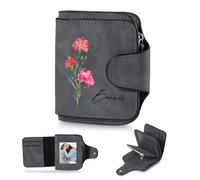Presentimental Portafoglio Personalizzato da Donna con Foto Nome Fiore del Compleanno Pelle PU Porta Carte di credito Regalo per Mamma Nonna Moglie Fidanzata (Grigio scuro)