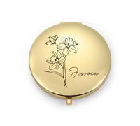 Presentimental Specchi Cosmetici Personalizzato Specchietto da Borsetta con Nome e Fiori di Compleanno Specchietti Compatti per Donne Ragazze Specchio Ingranditore Regali Personalizzati (Oro)
